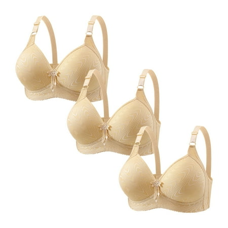 Clearance!Uooqdmx Bras for Women Bralettes for Women Bras No Underwire Adjustable Bras Full Coverage Support Bralette Plus Size Everyday Bra of 3 Wireless Bras for Women Beige(3PC) M