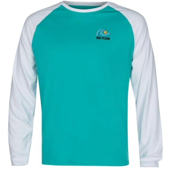 Mad Pelican Block Wave Sun Kicker Raglan UV T-Shirt - Large - Bright Aqua