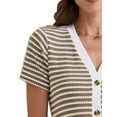 thumbnail image 5 of INSPIRE CHIC Women's Casual Summer V Neck Short Sleeve Striped Ribbed Knit Midi Dresses M Coffee, 5 of 6