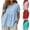 Blue-10, variant on STETMN Oversized Cotton Linen Top for Women V Neck Babydoll Ruched Tops Loose Short Sleeve Tee