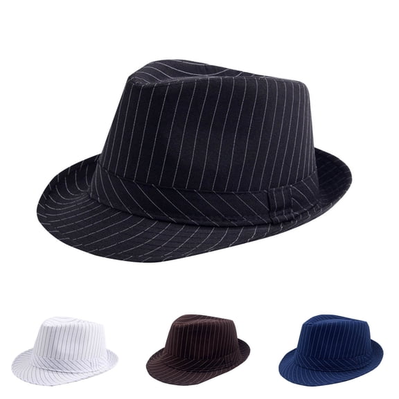 Men Pinstripe Fedora Hat, Retro Style Short Brim Trilby Sun Hat, Lightweight Breathable Striped Dress Hat for Men Women Daily, Party, Outdoor Street Wear