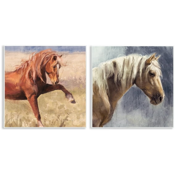 Stupell Industries Rustic Stallions Portraits Animals Painting Unframed Art Print Wall Art, 12 x 12, Set of 2