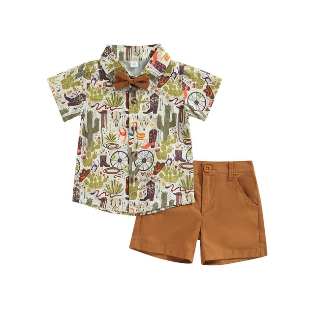 Fortune Tenues d'Été pour Garçons, Chemise à Manches Courtes avec Imprimé Cactus et Ensemble de Shorts