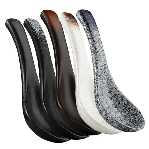 ifundom Ceramic Ramen Spoons Set of 5 Smooth Touch Soup Spoons for Home Kitchen Dining