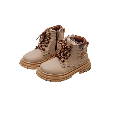 

SIMANLAN Boys Waterproof Round Toe Booties School Casual Lug Sole Ankle Boots Girls Breathable Side Zip Short Bootie Gray 7C