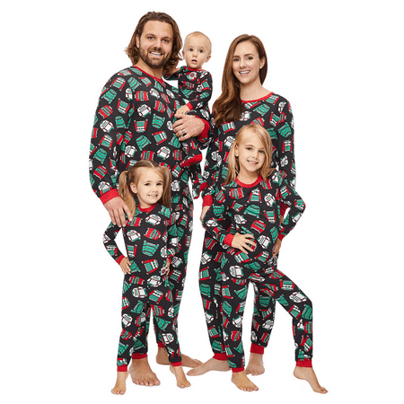 

wsevypo Family Christmas Pjs Matching Sets Long Sleeve Round Collar Pattern Sleepwear for Adults and Kids Holiday Xmas Nightwear