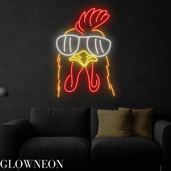 Glowneon Chicken With Glasses Neon Sign, Chicken Glasses Led Sign