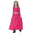 thumbnail image 4 of REDARER Girls Abaya Dress with Contrast Trim & Embellished Belt Black Long Robe Arabic Style Casual Dress for Kids,13-15 Years, 4 of 9