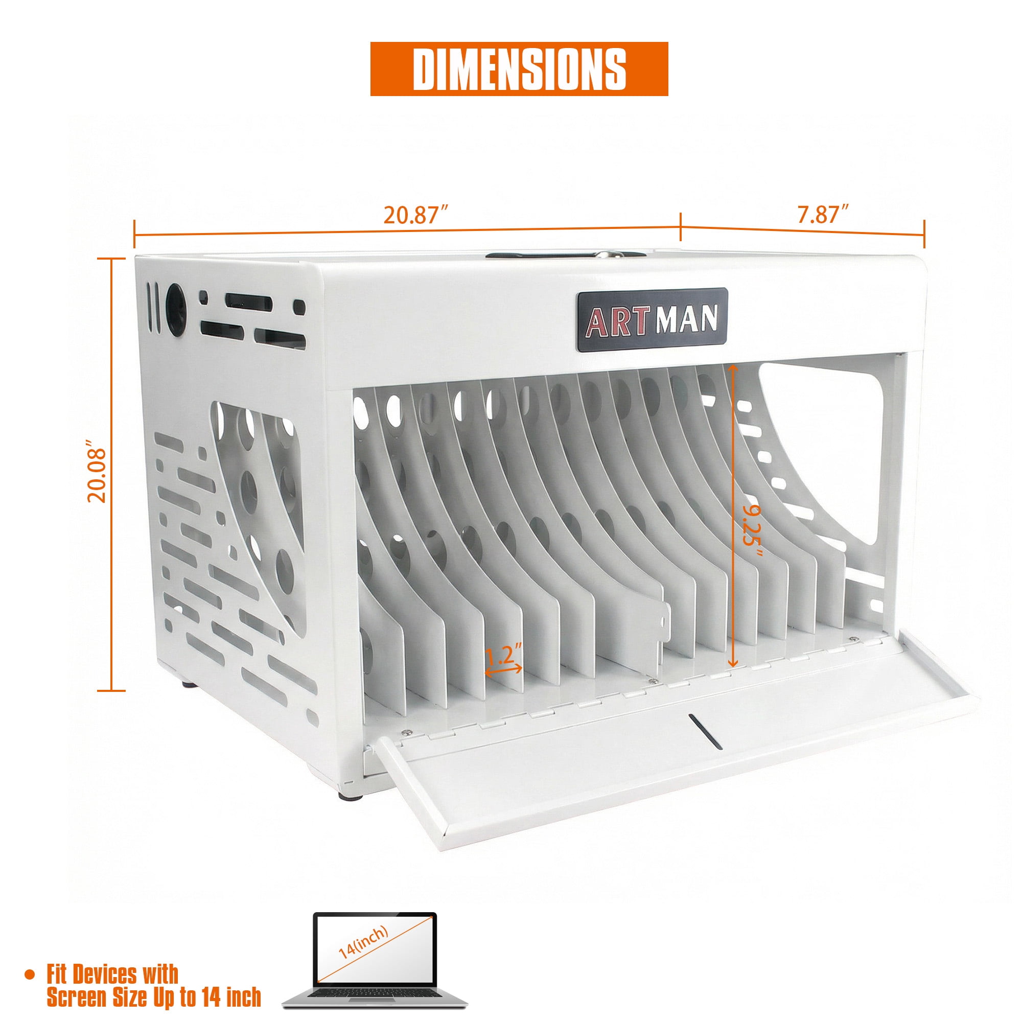 16-Device Charging Station for Laptops/Tablets, Charging Cabinet for iPad/Chromebooks/Laptop Computers, Laptop & Tablet Storage Carts for Classroom/Library/Office/Lockable, White