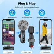 Microphone Compatible for iPhone/iPad/Android, Wireless Lavalier Microphone with Noise Reduction, Lapel Mic for Video Recording, Lav Mic Content Creator Interview for Vlog, 12H, 65ft