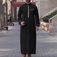 thumbnail image 2 of Thobe for Men Long Sleeve Button Down Kaftan Thobe Casual Henley Shirts Embroidered Thobe Eid Clothes Muslim Prayer Clothes, 2 of 8