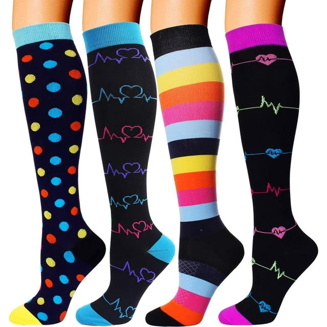 Bas de Compression Double Couple 4 Paires pour Hommes et Femmes 20-30 mmHg Bas de Compression