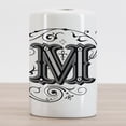 thumbnail image 2 of Letter M Ceramic Toothbrush Holder, Abstract Ornamental Design in Dark Color Scheme Swirls and Lines Eastern, Decorative Versatile Countertop for Bathroom, 4.5" X 2.7", Black Grey White, 2 of 4