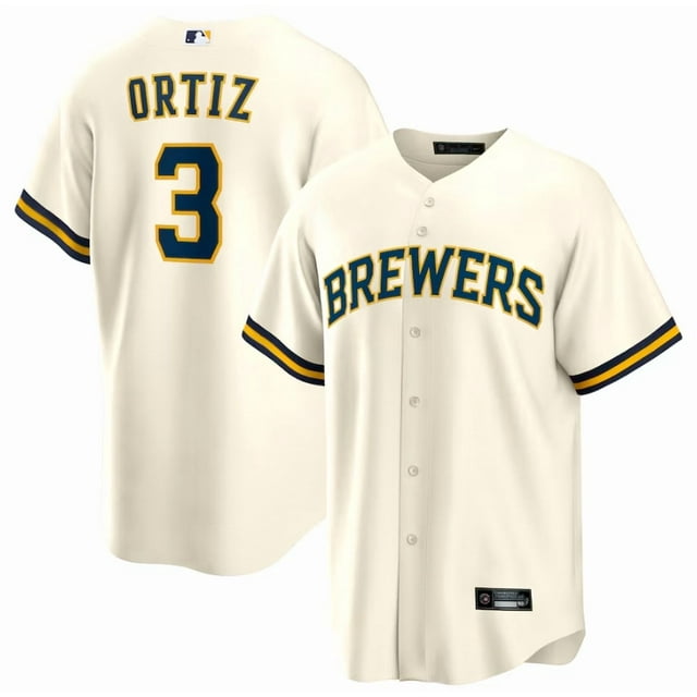 Camiseta clásica de béisbol blanca de local de Joey Ortiz de los Cerveceros de Milwaukee, con número de estrella bordado.-S