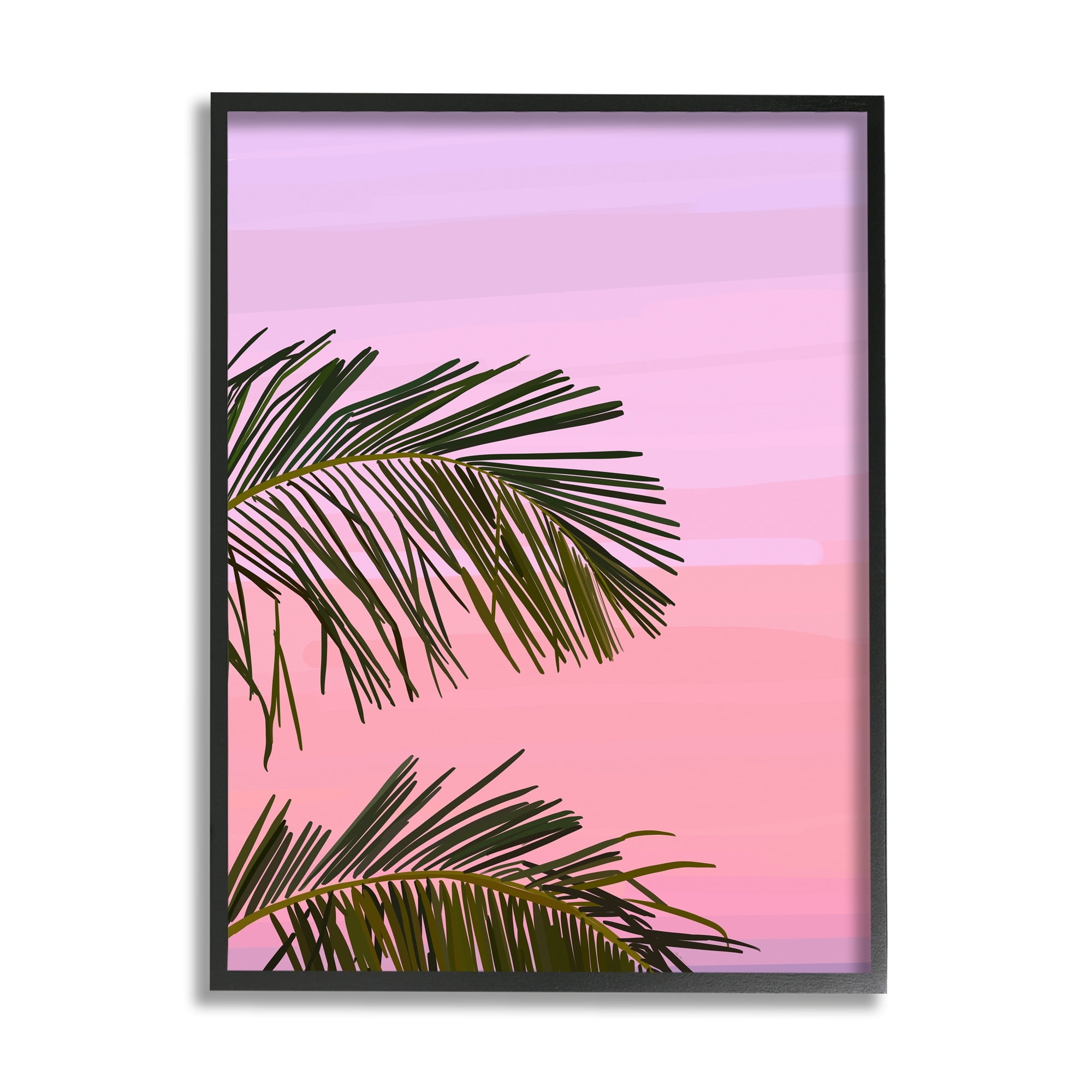 Stupell Industries Pink & Purple Sunset Palm Leaves Coastal Painting Gray Framed Art Print Wall Art