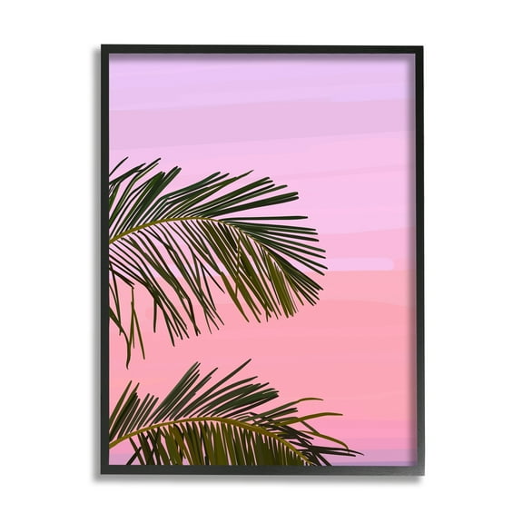 Stupell Industries Pink & Purple Sunset Palm Leaves Coastal Painting Black Framed Art Print Wall Art