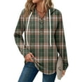 thumbnail image 4 of WTOBBY Women's Lightweight Long Sleeve Pullover with Pockets Preppy Graphic Hoodie, Raglan Sleeve Design with Retro Buttons, Plaid Pattern for Fashionable Casual Apparel,Dark Green XL, 4 of 5