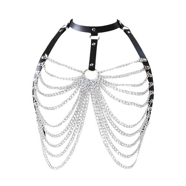 Accesorios de cadena de cuerpo de metal cinturón de arnés gótico mujeres niñas Punk moda cadena de pecho en capas nocturno juego Yinane cadena de pecho