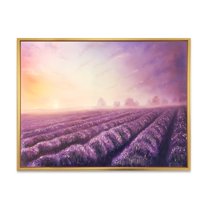 Designart 'Lavender Fields During Sunrise' Modern Framed Canvas Wall Art Print