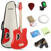Donner 3 String Acoustic Guitar for Beginner Kid Adult Guitarra Acustica with Chord Flashcards, Gig Bag, Tuner, Picks, Nylon Strings, Cloth, Strap Right Hand Tri-pop Series - Red