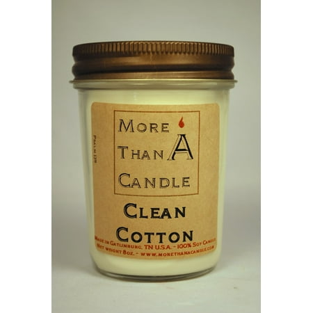 More Than A Candle CLC8J 8 oz Jelly Jar Soy Candle, Clean Cotton