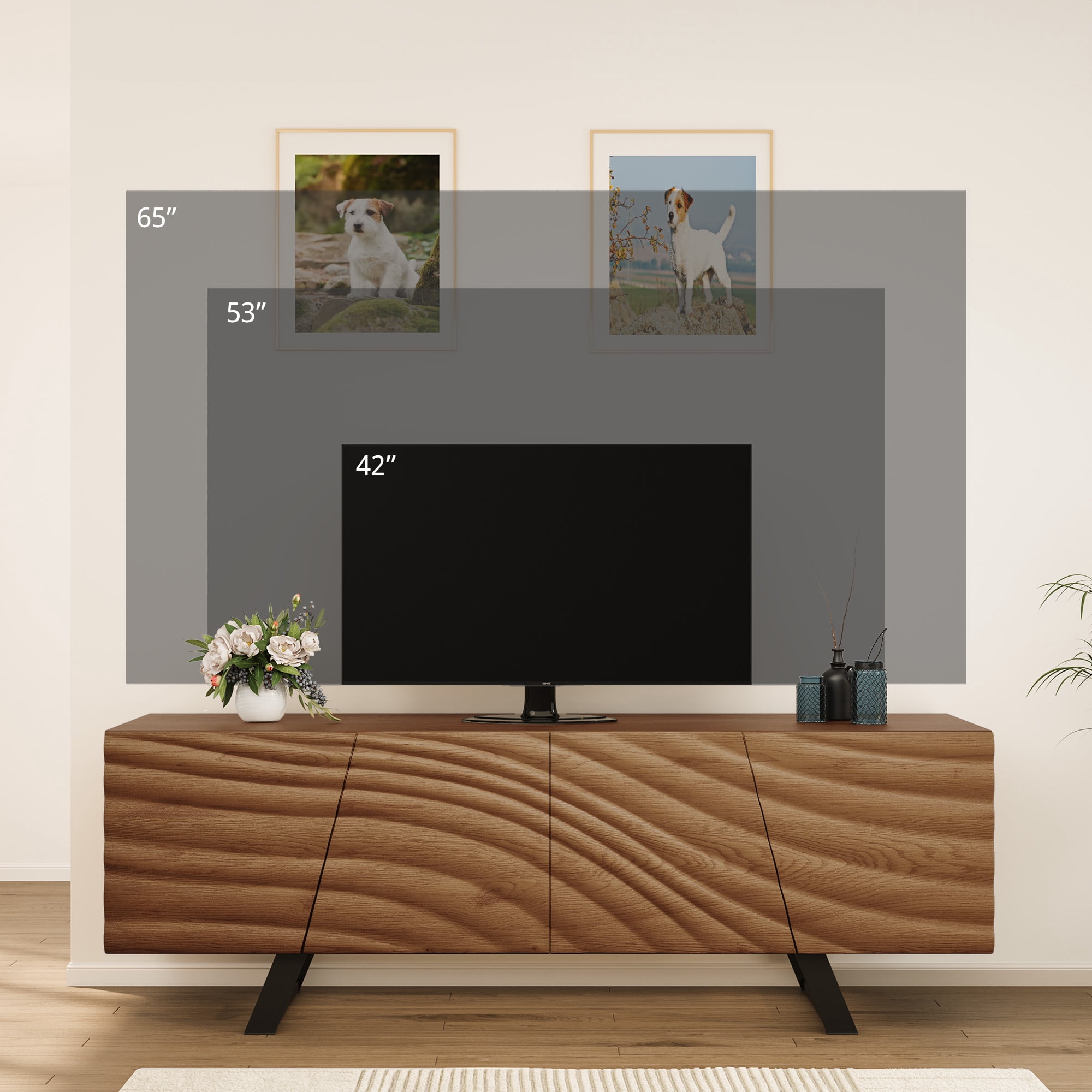 Dextrus Television Stand with Storage Cabinet, Wood Walnut, 68.90 x 20.08 x 5.63 Inches, 97 lb