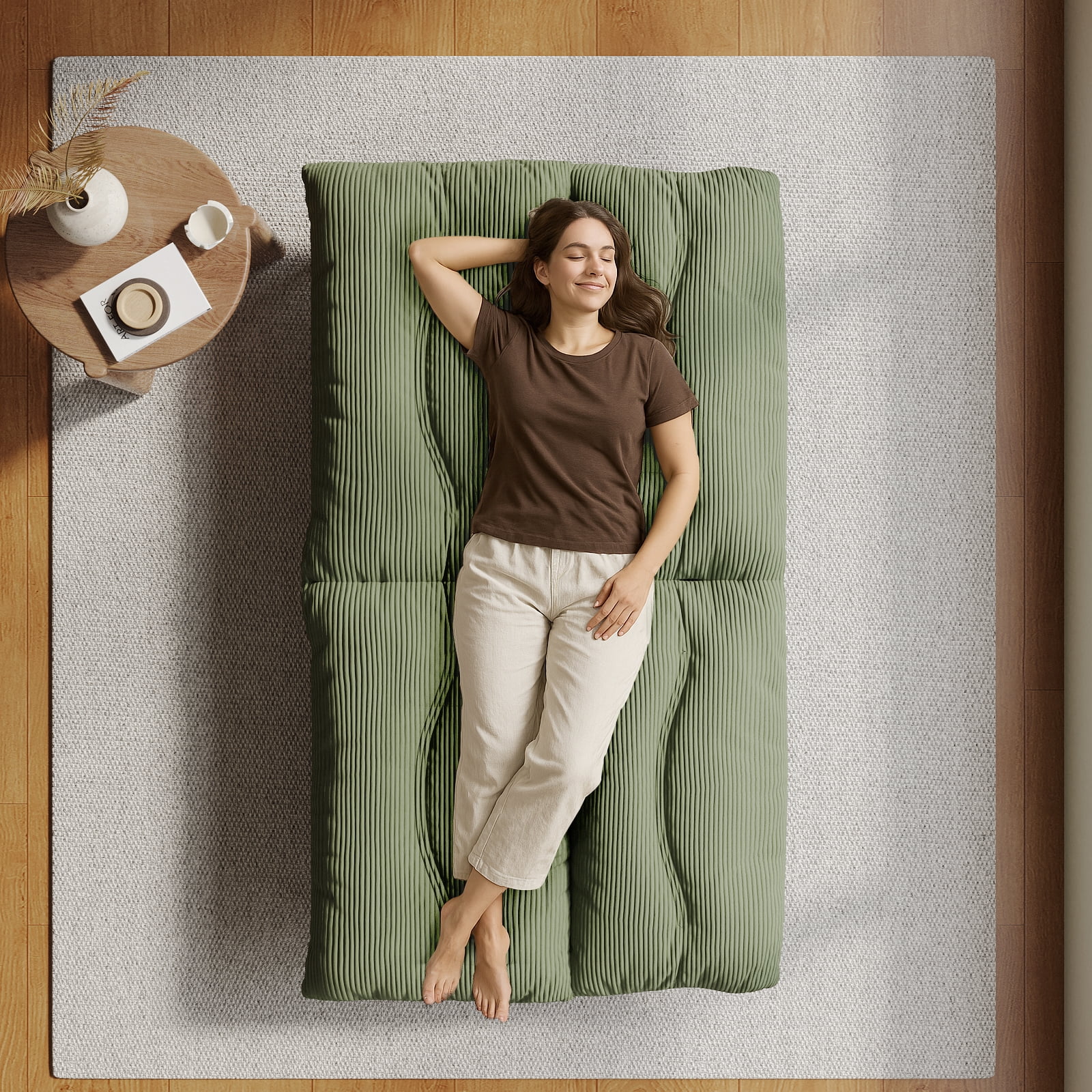NYBOPAVIS 69" Futon Convertible Sofa Bed, Corduroy Loveseat Sofa Couch for Small Space Green