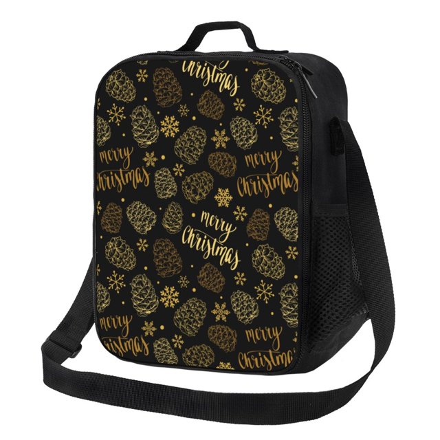Disketp Gold Pinecone Merry Christmas Bolsa Térmica Estampada para Almuerzo, Lonchera para Hombres y Mujeres Adultos