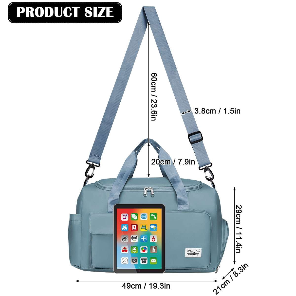 Spencer Gym Duffle Bag Backpack Waterproof Sports Duffel Bags Travel Weekender Bag for Men Women Overnight Bag with Shoes Compartment, Blue