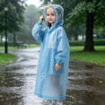 thumbnail image 2 of Kids Thickened Long Rain Poncho Hooded Raincoat with Easy Carry Handle Reusable for Girls Blue One Size, 2 of 4