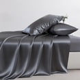 thumbnail image 3 of Yalamila Satin Sheet Set Queen Size, Grey 4 Pcs, Luxury Cooling Silky Soft 4 Pieces Bed Sheet Set with Deep Pocket Fitted Sheet, Flat Sheet and 2 Pillowcase for Hair and Skin, 3 of 10