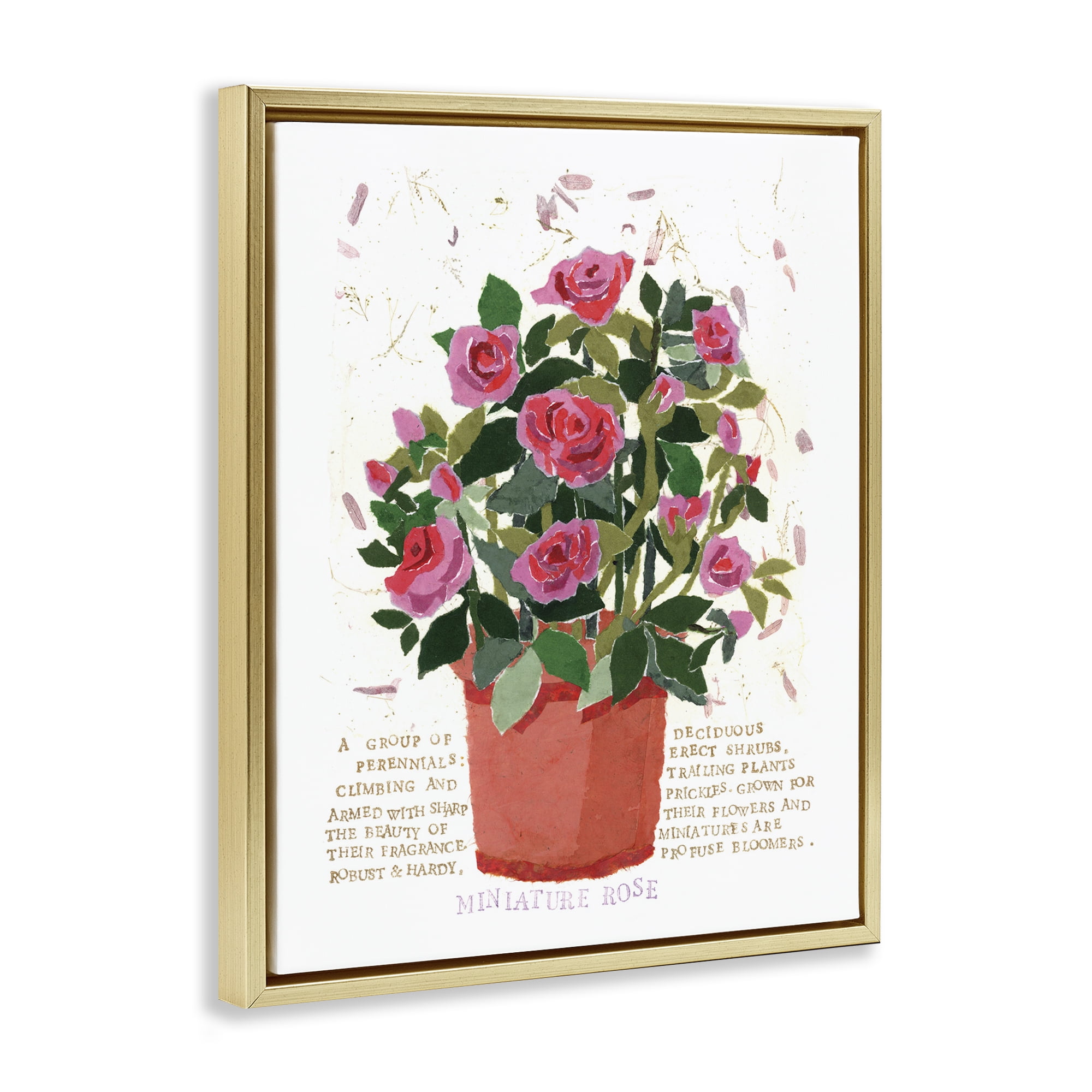 Stupell Industries Mini Roses Bouquet Botanical & Floral Painting Gold Floater Framed Art Print Wall Art, 25 x 31