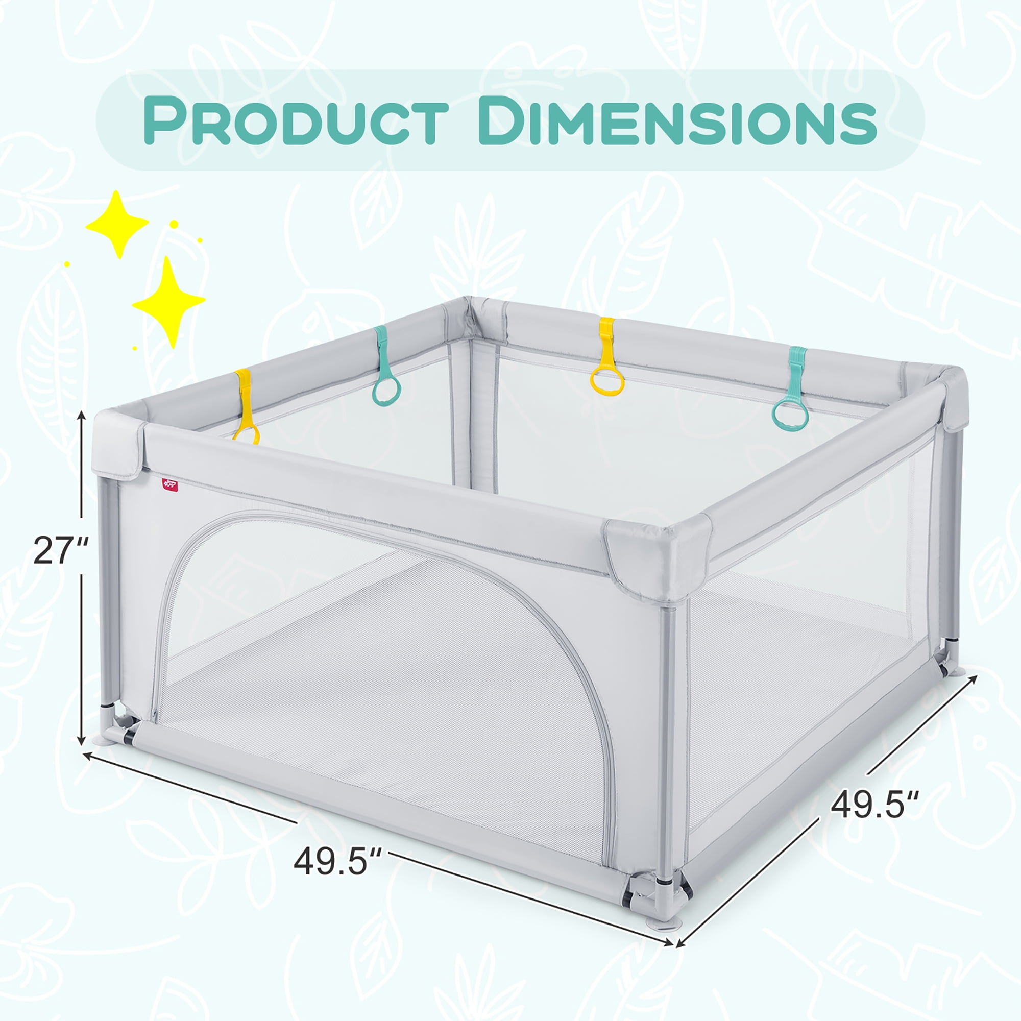 Costway Baby Playpen Infant Large Safety Play Center Yard w/ 50 Ocean Balls Grey