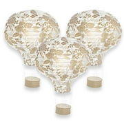 Just Artifacts Decorative 12-Inch Hot Air Balloon Paper Lanterns (3pcs, Floral Gold)