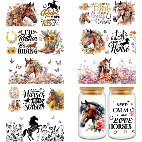 UCEI Horse Transfer Stickers 10 Sheets Waterproof UV DTF Cup Decals for 16oz Glass Tumblers DIY Crafts
