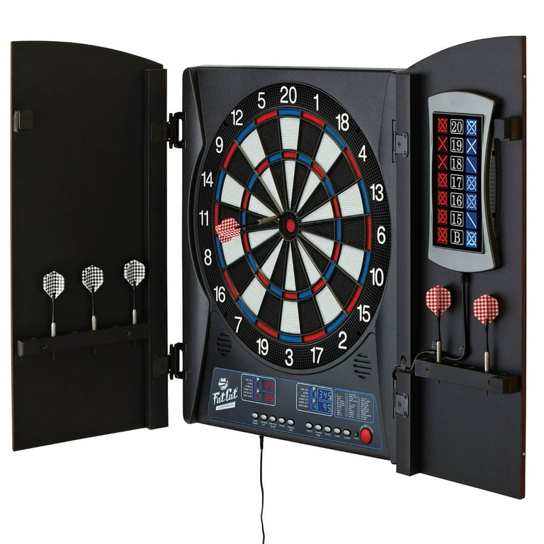 Fat Cat Mercury Electronic Soft Tip Dartboard Game with Cabinet
