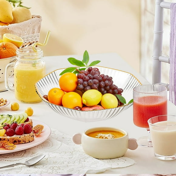 Fruit Serving Tray for Parties - Thickened PVC Platter | Food Grade Material | Non-Slip Bottom | Elegant Clear, Green, Blue, Gold | 7.68x7.68x1.89 in | 1 Piece | Display & Appetizer Plate