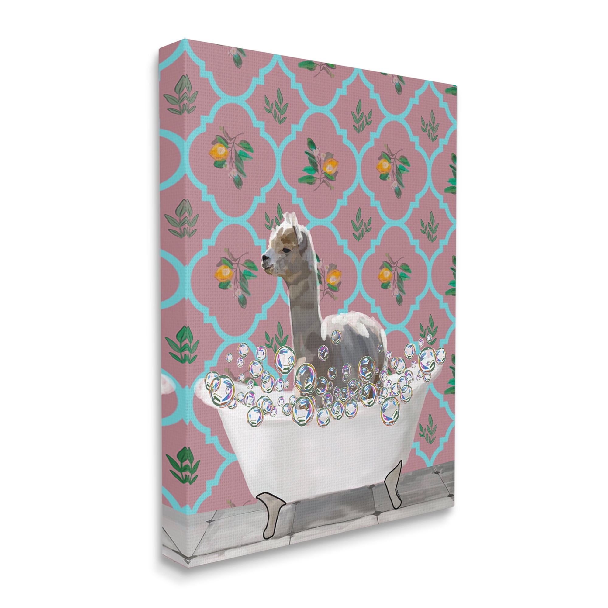 Stupell Industries Bathing Llama in Bathroom Animals & Insects Painting Gallery Wrapped Canvas Print Wall Art, 36 x 48