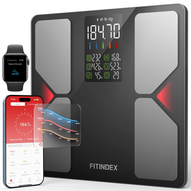 FITINDEX Smart Scale with BMI, Body Fat, Muscle Mass, Scale for Body Weight and Fat Percentage, High Accurate Bluetooth Scale with Large Display, 13