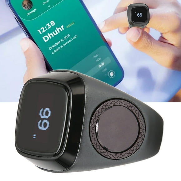 Smart Counter , 18mm BT Electronic Counter with 0.49in OLED Screen, Counting Finger with 5 Prayer Time Vibration Reminder, with Charging Storage Box