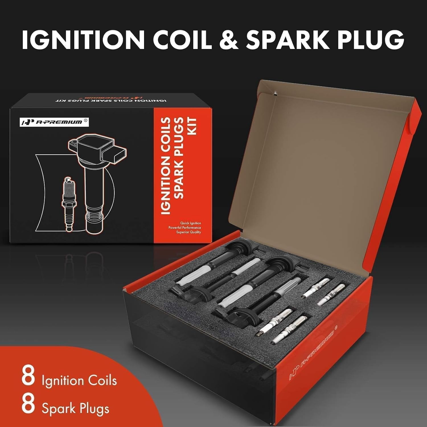 A-Premium Ignition Coils and Spark Plugs Kits Compatible with Ford F-150 F150 2011-2016 Mustang 2011-2015 5.0L Replaces# BR3Z12029A CYFS12F1 8-PC Set