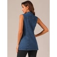thumbnail image 4 of DARING DIVA Women's Button Down Sleeveless Pockets Mid-Long Denim Vest L Dark Blue, 4 of 6