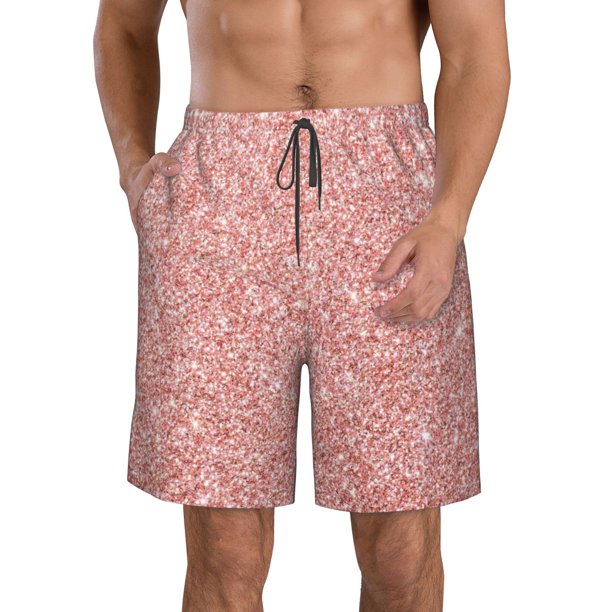 Balery Rose Gold Glitter Traje de Baño Estilo Hawaiano para Hombre, Shorts de Secado Rápido con Bolsillos-Medium