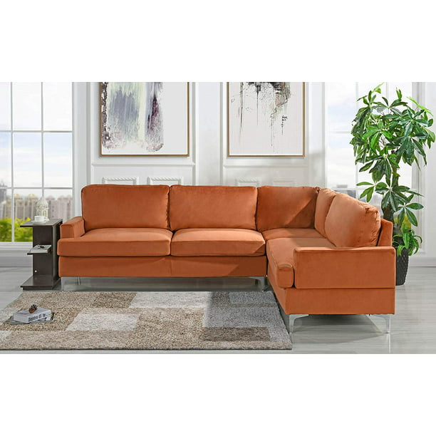Velvet 101 1 Inch Sectional Sofa Classic Living Room L Shape Couch Orange Walmart Com Walmart Com