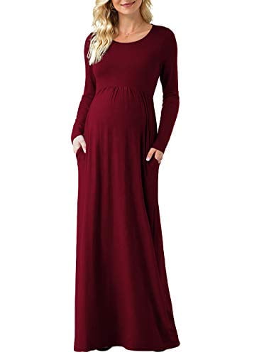 Xpenyo Women’s Casual Long Sleeve Maternity Dresses Long Maxi Dress with Pockets 