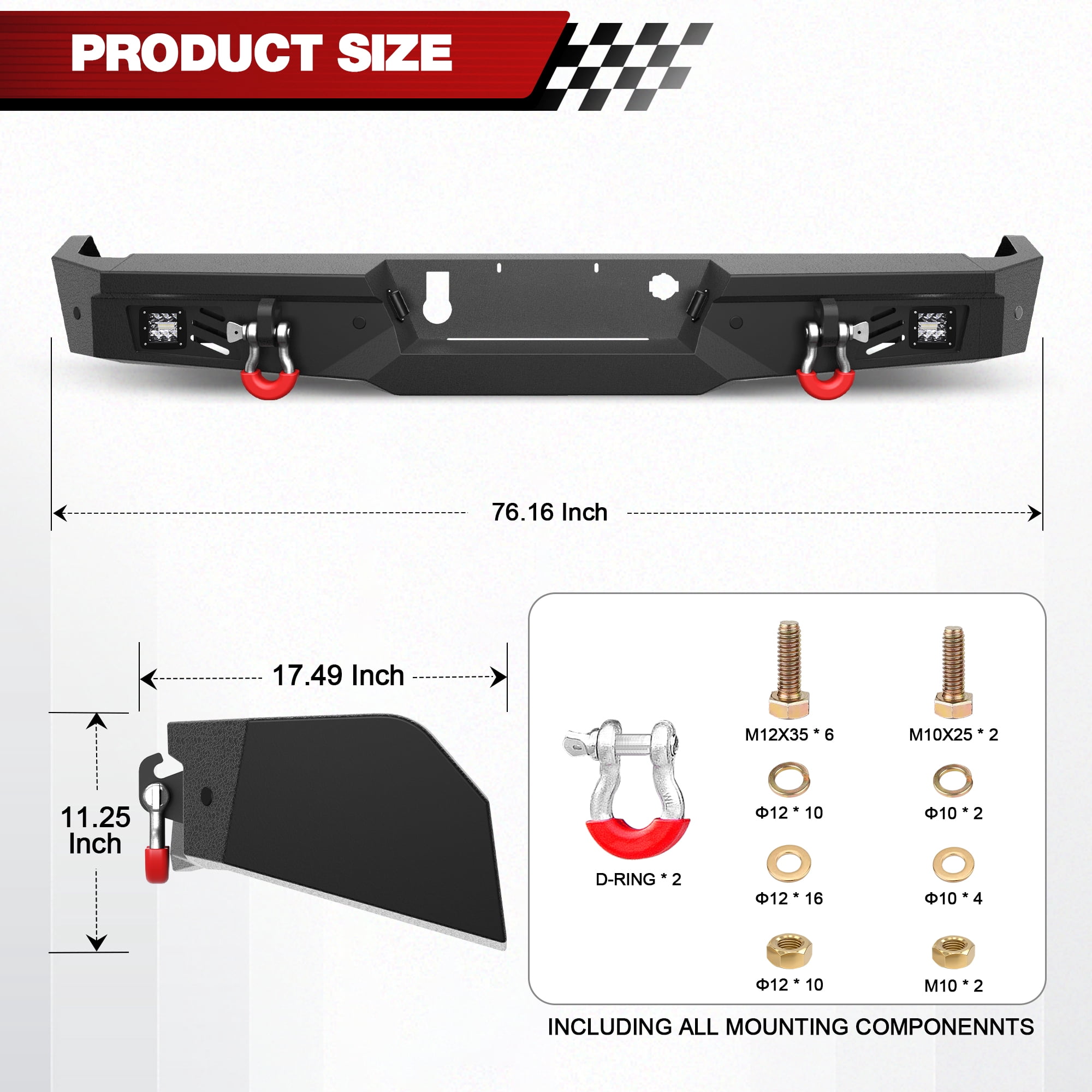POFENZE 19-24 Chevy Silverado and GMC Sierra 1500 Rear Bumper Full Width Off Road Bumper