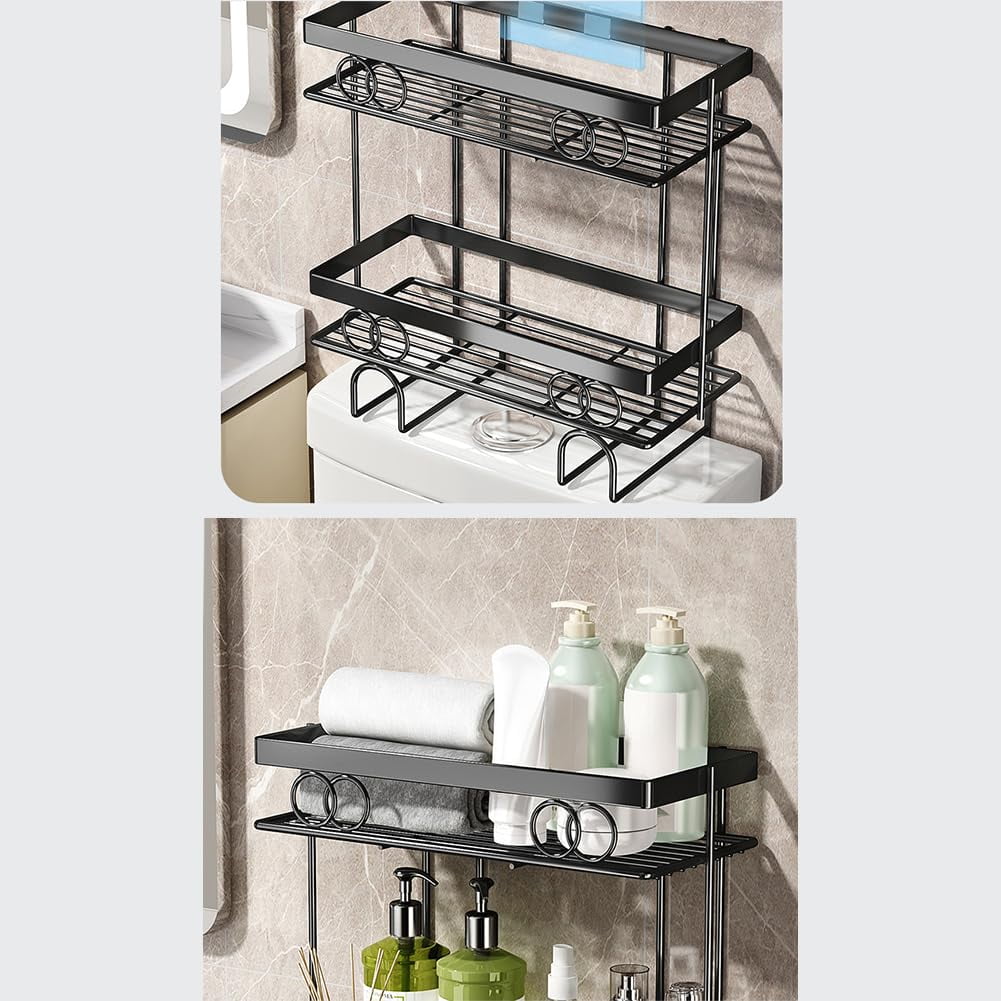 COZONY 13.4" Over The Toilet Storage Shelf, 1-Tier Bathroom Organizer with Adhesive No-Drill Installation, Space Saver for Small Bathrooms,Black