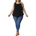 thumbnail image 2 of Agnes Orinda Women's Plus Size Boho Tank Tops Pleated Round Neck Sleeveless Curved Hem Casual Beach Flowy Camisole Tee Shirts 2X Black, 2 of 6