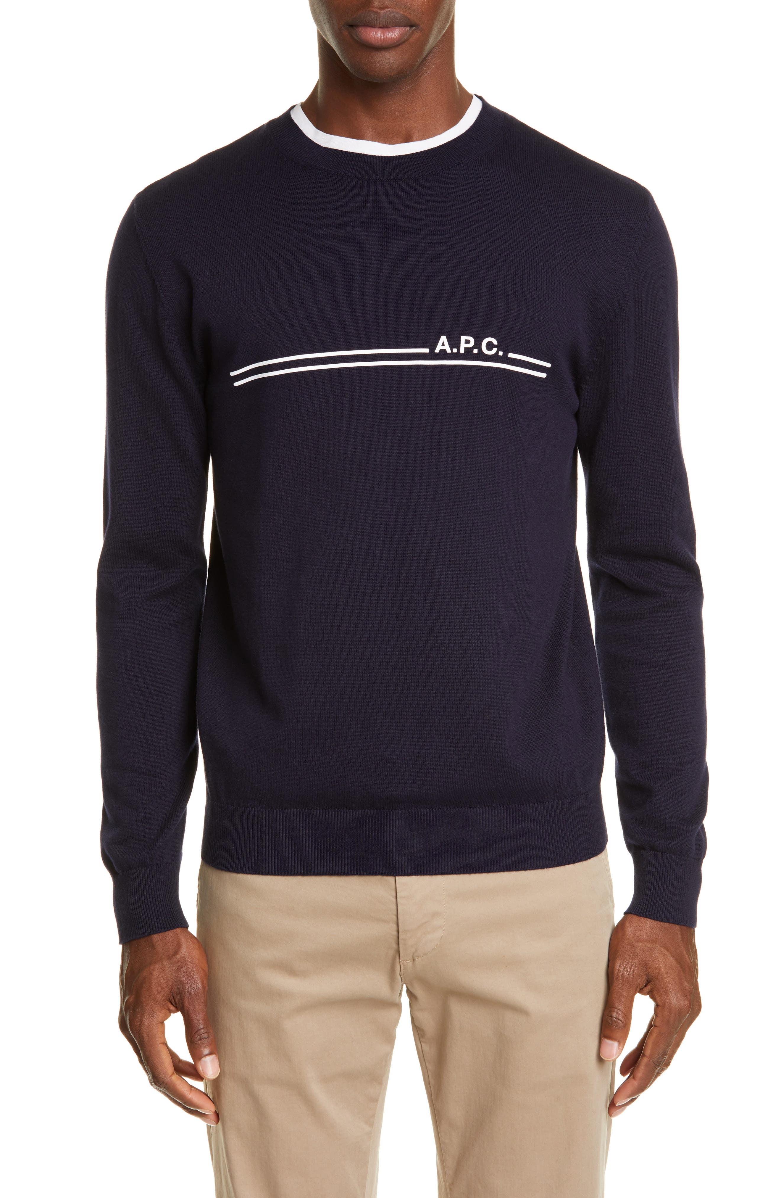 A.P.C. NAVY Eponyme Thin Knitwear Sweater, US Small