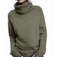 thumbnail image 3 of Women Oversized High Neck Pullover Sweater Cable Knit Long Sleeve Sweater Tops Green S, 3 of 9